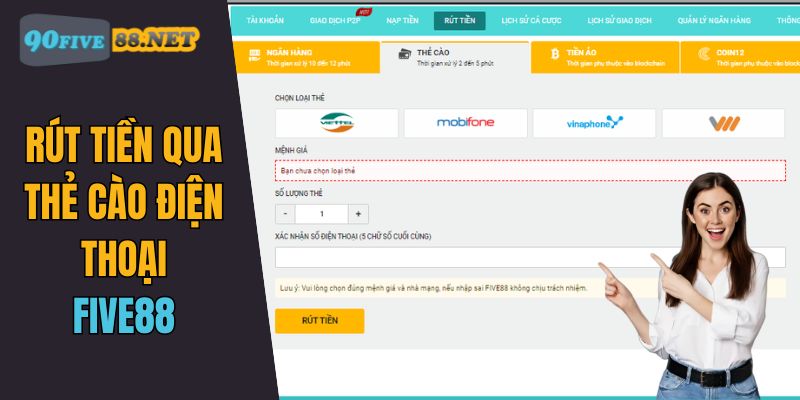 Rút tiền FIVE88 đơn giản qua thẻ cào điện thoại 